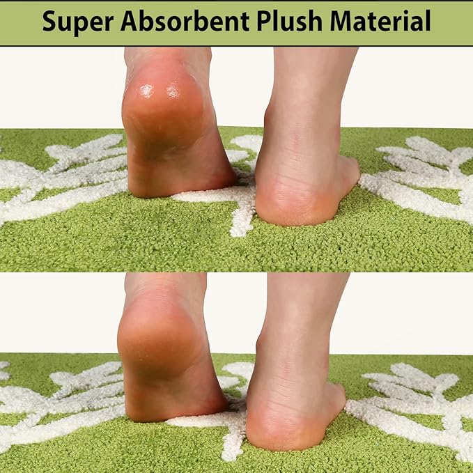 Hi Space Bathroom Rugs 31.5x19.7IN Green Leaves Bath Mat for Bathroom Non Slip Machine Washable Soft Microfiber Absorbent Cute Bath Rug Plush for Tub Shower Sink Fluffy Home Decor Accessories