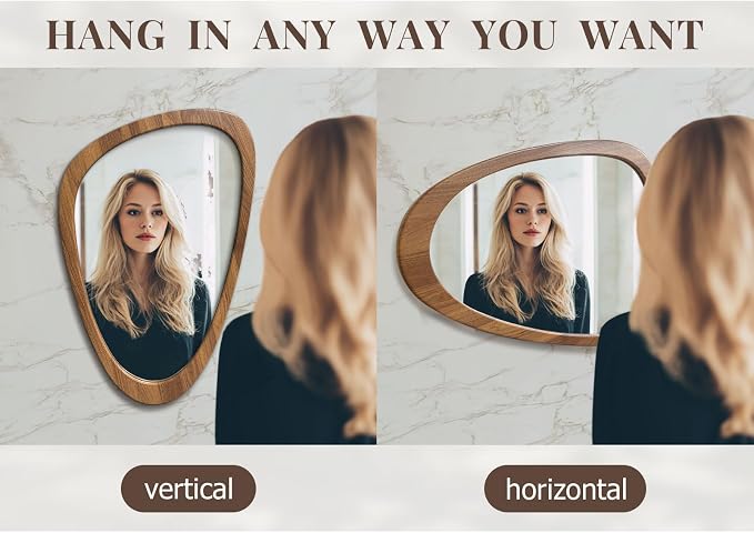 Asymmetrical Irregular Wall Mirror Mid Century Modern Framed Mirror, Abstract Decorative Decor for Entryway Bedroom Bathroom Vanity, Hanging Vertically or Horizontally, 24"x36"