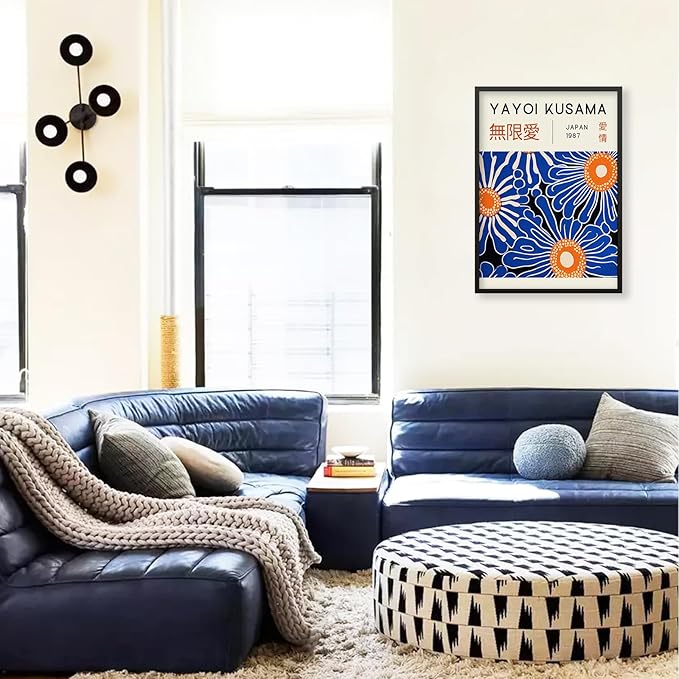Yayoi Kusama Print Vintage Japanese Wall Art Abstract Yayoi Kusama Poster Minimalist Painting Art Exhibition Suitable for Japanese Bedroom,Living Room Office Decor 16x24in Black Framed