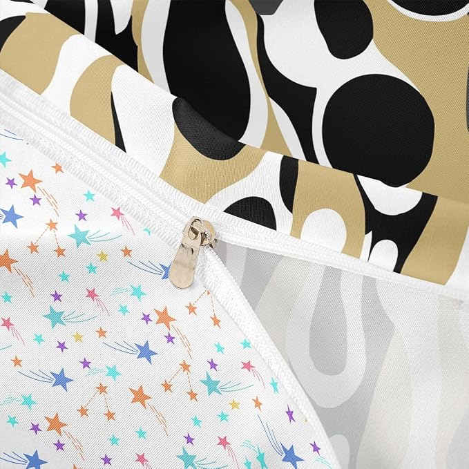 Erosebridal Organic Geometric Duvet Cover Set Modern Abstract Queen Bedding Set for Teen Boys Retro Mid Century Comforter Cover Modern Fluid Art Irregular Circles Bed Sets,Beige Black