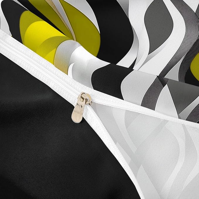 Yellow Black Stripes Duvet Cover Set Queen Size,Geometric Comfy Striped Waves Bedding Set,Boys Girls Room Decor,Modern Abstract Simple Art Comforter Cover,Chic Quilt Cover,2 Pillowcases(No Filler)