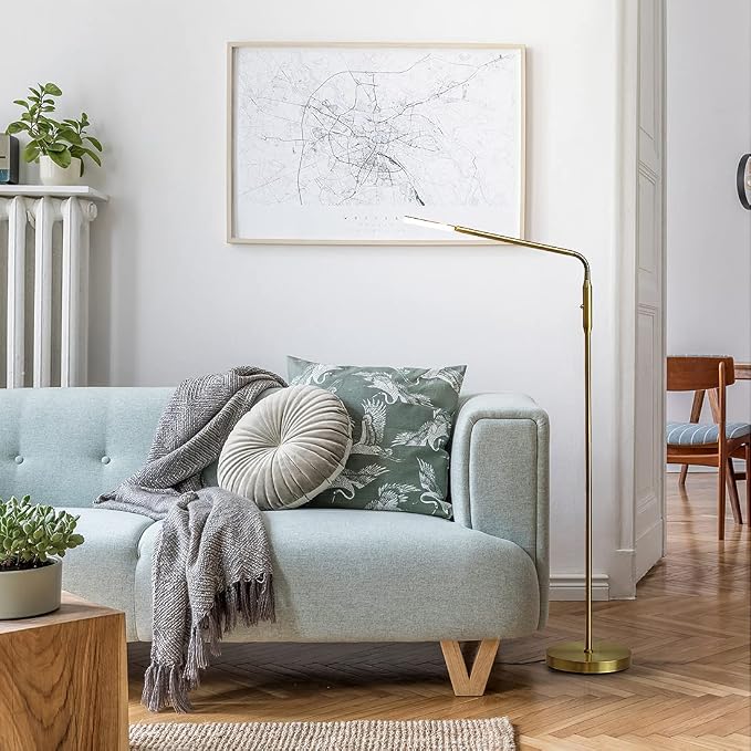 O’Bright Moon - Dimmable LED Floor Lamp, Adjustable Color Temperature for Bedside Reading, Work Light, Art/Crafting Light, Sewing, 360° Flexible Gooseneck, Rotatable Lighting, Antique Brass