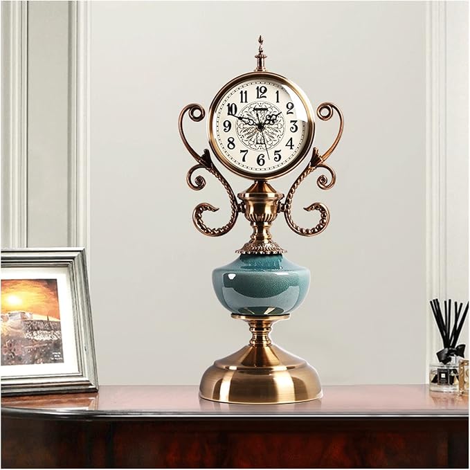 Desk Clock Clock Table Clock Living Room Decoration Retro Home Desktop Clock Fashion Table Clock Suitable Home Bedroom Decor (Color : Brass)