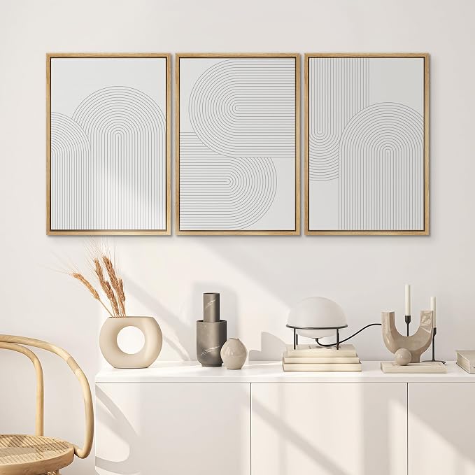 SIGNWIN Framed Canvas Print Wall Art Set Geometric Duotone Futuristic Arches Shapes Abstract Illustrations Modern Art Decorative Nordic Calm/Zen for Living Room, Bedroom, Office - 24"x36"x3 Natural