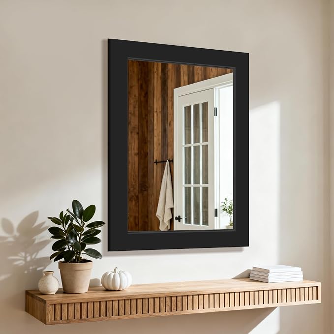 32''x24'' Rustic Wall Mirror for Bathroom Black Wood Frame, Classic Rectangle Mirror Farmhouse Vanity Wall Mirror Decor Living Room, Bedroom, Entryway