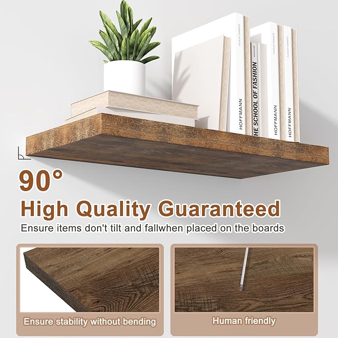 36" W x 12" D Large Floating Shelves for Wall Deep Floating Shelves for Wall 1 Pack Floating Shelf Large Storage Space Wall Mount Shelf for Living Room Kitchen Bathroom Rustic Brown