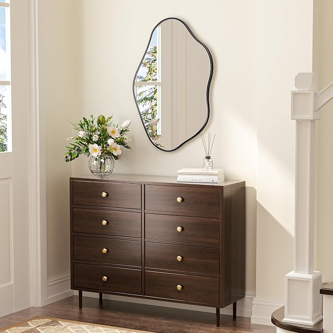 Keonjinn Black Irregular Mirrors for Wall 24" x 36" Inch, Asymmetrical Metal Frame, Tempered Glass Decorative Mirror for Bathroom, Bedroom, Living Room, Entryway(Horizontal/Vertical)
