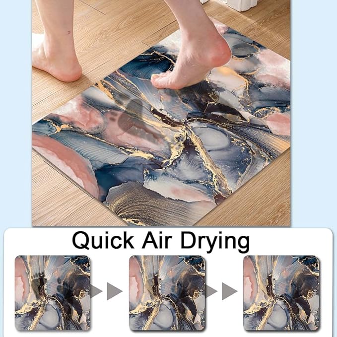 Bath Mat Rug,Pink blue and gold marbleNon Slip Quick Dry Super Absorbent Thin Bathroom Rugs Fit Under Door-Easy to clean Bathroom Floor Mats-Shower Rug for Shower Sink Bathtub(17" x 27.5"In)