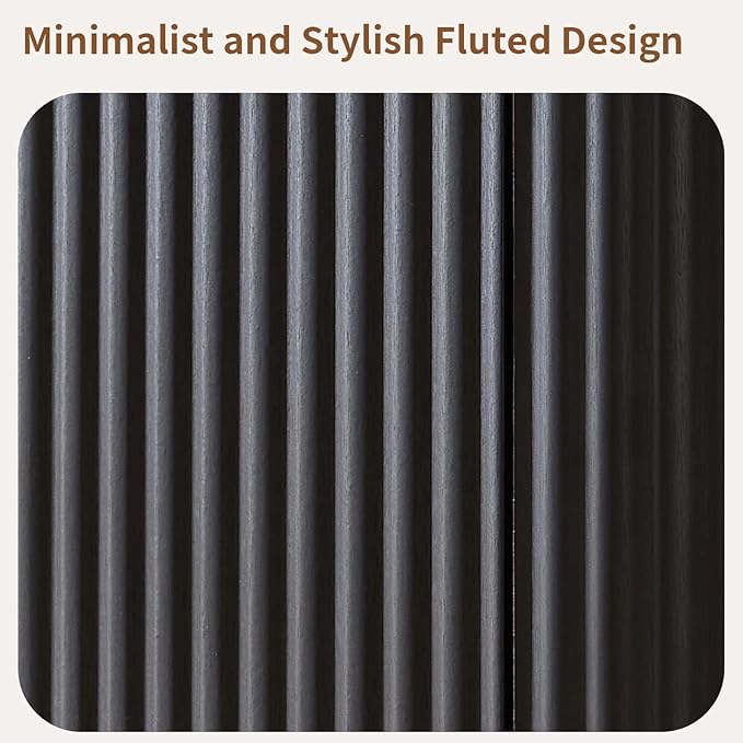 LKTART 64" Sideboard Buffet Cabinet with Storage, Wooden Fluted Storage Cabinet Sideboard Credenza with Adjustable Shelves Pressed Spring for Kitchen Living Room (Black)