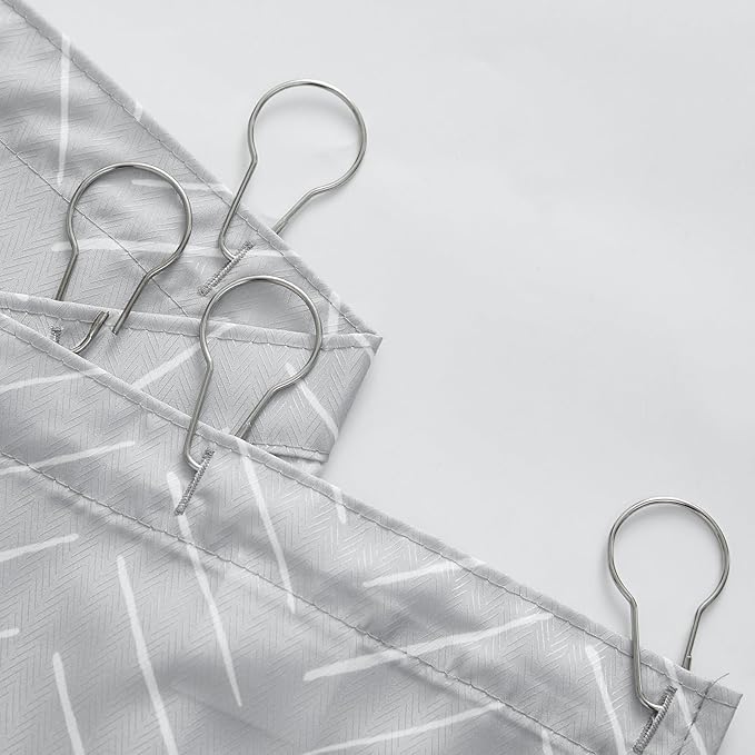 jinchan Grey Shower Curtain with White Herringbone Striped Zig Zag Chevron Waterproof Fabric Modern Farmhouse Shower Curtains for Bathroom with 12 Hooks 70x72 Inches