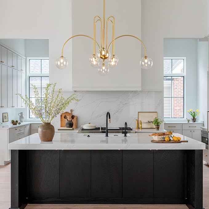 Modern Sputnik Light Fixture 8 Lights Luxury Gold Chandelier Large L41” Mid Century Clear Glass Globe Ceiling Pendant Light for Foyer Staircase Living Dining Room Kitchen