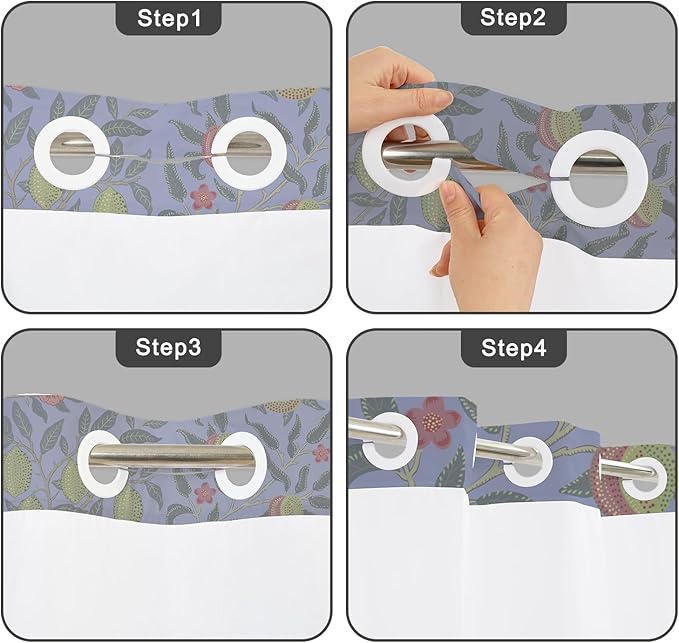 No Hook Shower Curtain with Snap in Fabric Liner - Vintage Botanical Fruit Floral Print, Waterproof Shower Curtains and Liner Set for Bathroom, 71″W × 74″H