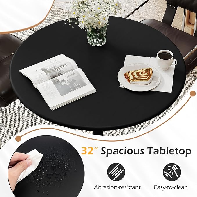 Giantex Black Round Dining Table, 32" Modern Tulip Kitchen Table w/ 0.9” Thickened Tabletop & Sturdy Metal Pedestal, Mid-Century Leisure Table for Small Places, Dining Room, Living Room, Cafe