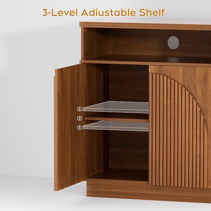 Yechen Walnut Fluted Sideboard Buffet Cabinet with Arched Reeded Design Doors, Mid Century Modern Credenza Storage Cabinet with Adjustable Shelves, for Living Room Kitchen Dinning Entryway/2 Pieces