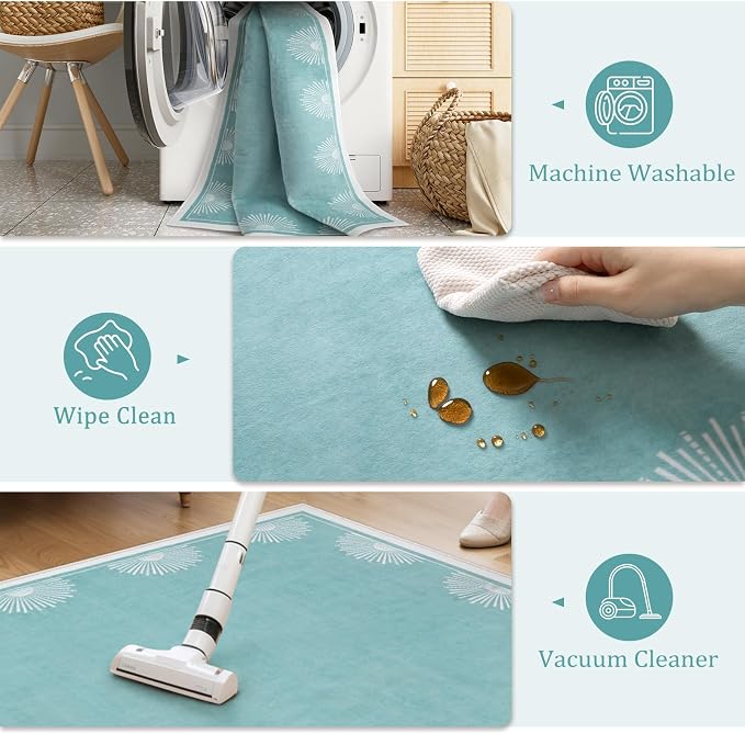 Hedlive Washable 3x5 Toddler Rug, Soft Low Pile Baby Blue Nursery Area Rugs for Boys and Girls, Sun Print Floor Carpet for Kid Baby Room Bedroom Playroom Classrooom Dorm(3'x5',Baby Blue)