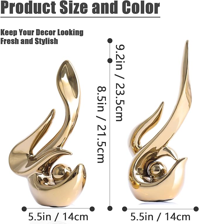 XMGZQ Mid Century Modern Abstract Art Home Decor Accent,Porcelain Statues for Living Room Coffee Table Centerpieces for Dining Room,Ceramic Sculptures and Gold Knick Knacks for TV Stand Decor (Gold)