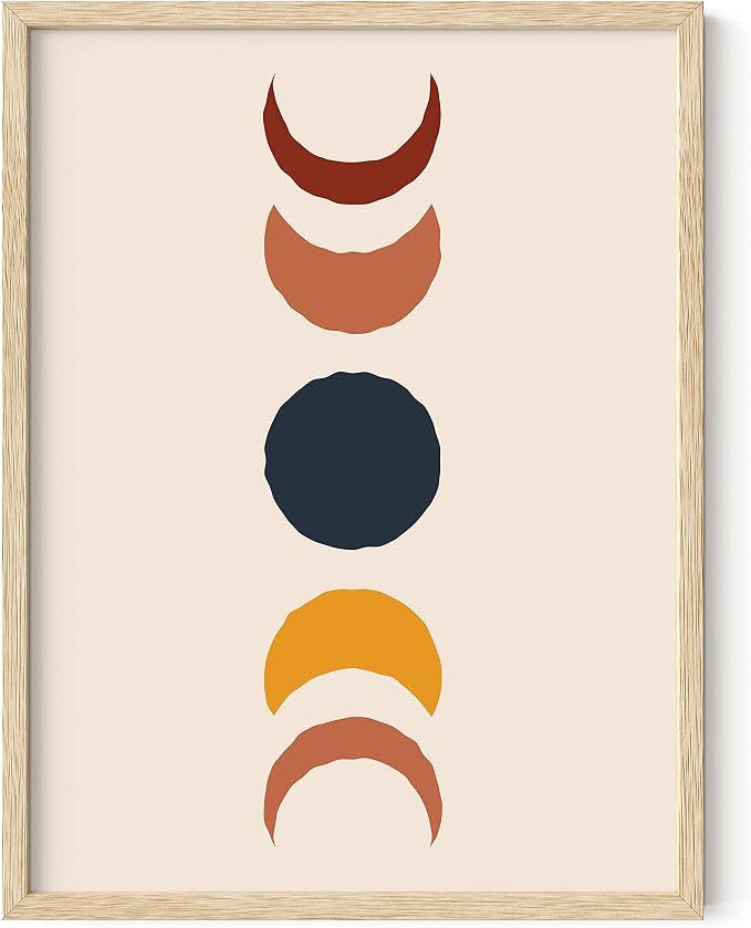 HAUS AND HUES Mid Century Modern Wall Art - Sun Boho Poster, Mid Century Modern Print, Boho Pictures for Wall (12x16 Beige Framed)