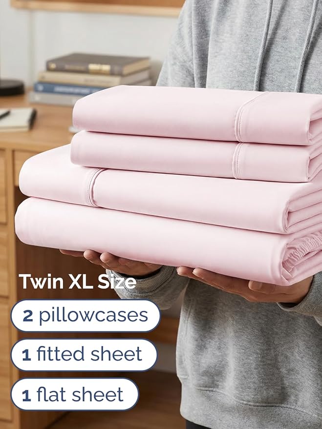 Extra Deep Twin XL Sheet Set - 4 Piece College Dorm Bed Sheets Set with Extra Deep Pockets - Ultra-Soft, Comfy & Breathable Bedding for Women, Men, Kids & Teens - Wrinkle & Fade Free - Lavender Pink