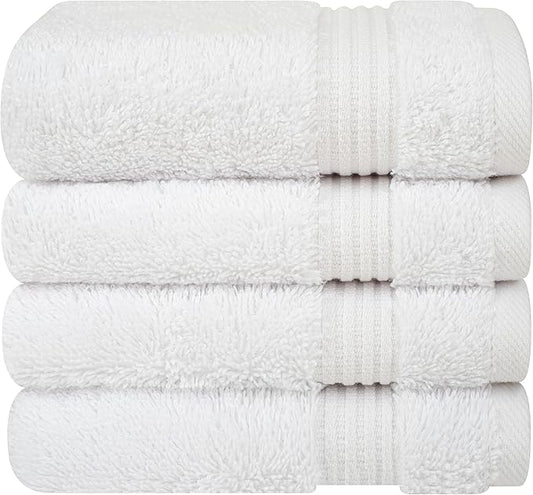 Cotton Paradise 100% Cotton Turkish Towel Set, Soft Absorbent Quick Dry, 4 Piece Washcloth Set, Snow White