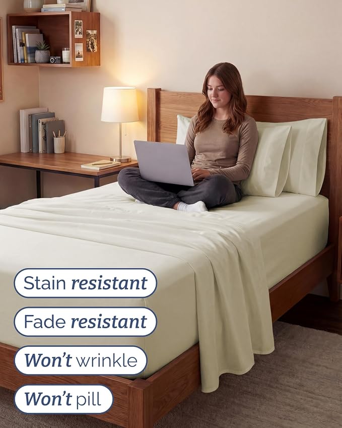 Extra Deep Twin XL Sheet Set - 4 Piece College Dorm Bed Sheets Set with Extra Deep Pockets - Ultra-Soft, Comfy & Breathable Bedding for Women, Men, Kids & Teens - Wrinkle & Fade Resistant - Off White