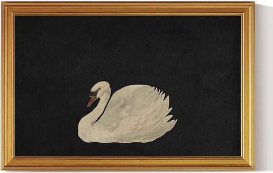 HUARCEY Gold Framed Vintage Wall Art for Living Room, Grace Swan Art Painting Pictures Animal Bathroom Prints Farmhouse Wall Decor Large Canvas Swan Aesthetic Decor for Kitchen Bedroom Zwaan 24"x36"