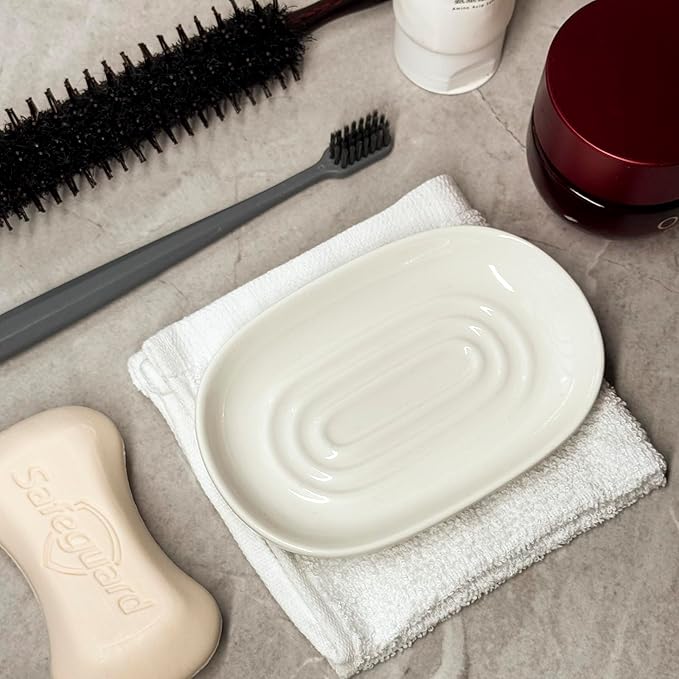 Soap Dish, Ceramic Soap Dish with Marble PatternShower, Soap Saver Tray for Bathroom, Kitchen Sink & Vanity, Multi-Use Holder for Jewelry, Rings, Keys (2 Pack, White)