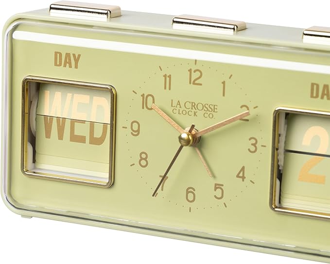 La Crosse Clock 636-379G Daily Flip Green Tabletop Alarm Clock with Calendar