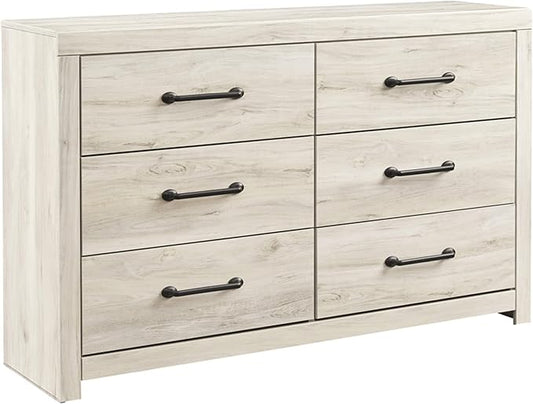 Signature Design by Ashley Cambeck Farmhouse Industrial 6 Drawer Dresser, Whitewash