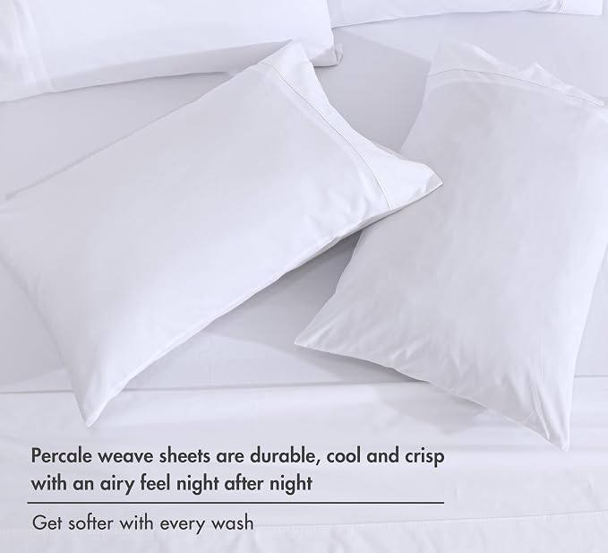 RUVANTI 100% Cotton Percale Sheets California King Size 6 Piece Set, Cooling Bed Sheets for Hot Sleepers, Deep Pocket 14”, Breathable Lightweight & Durable, Crisp Hotel Style Sheets, Bright White