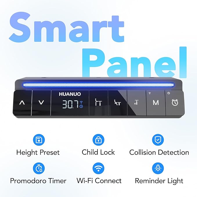 HUANUO 32" AI Smart Standing Desk with App-Synced Sedentary Reminders, Electric Height Adjustable Desk with Body-Data Ergonomic Presets, Voice Control Alexa/Google/Siri, 3 Memory Settings Table, Black