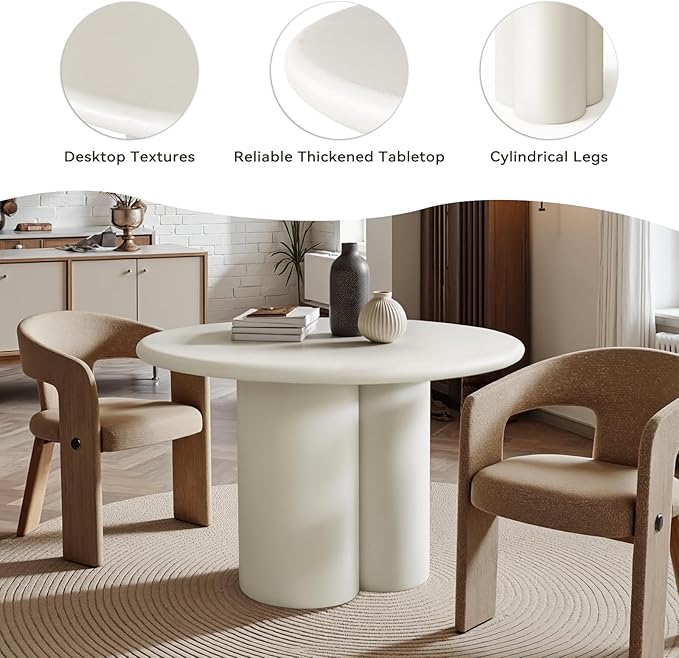 44.9" Modern Round Dining Table for 4-6, 2" Thickened Matte Concrete Tabletop & Unique Cloud-Shaped Pedestal, Circle Kitchen Table for Dining Room Apartment, Easy Assembly & Clean (White, Only Table)