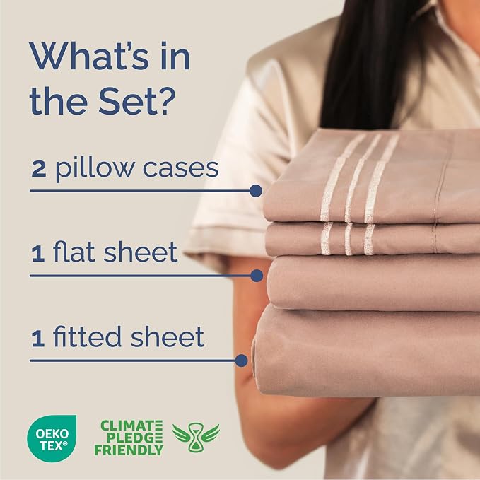 Queen Size 4 Piece Sheet Set - Comfy Breathable & Cooling Sheets - Hotel Luxury Bed Sheets for Women & Men - Deep Pockets, Easy-Fit, Extra Soft and Wrinkle Free Sheets - Mauve Oeko-Tex Bed Sheet Set
