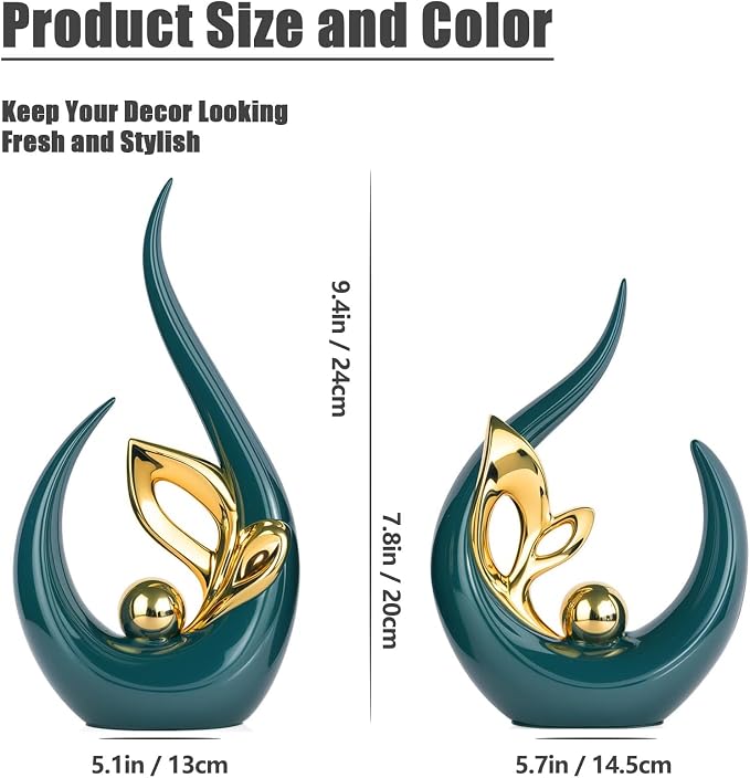 Teal Gold Home Decor Accent,Abstract Ceramic Statue and Sculptures for Living Room,Mid Century Modern Decor for Desktop Bookshelf tv Stand Fireplace Coffee Table Centerpieces Decorations