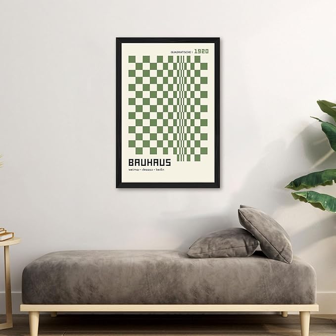 Bauhaus Geometric Poster Canvas Art Print Minimalist Aesthetic Wall Art Painting Pictures Wall Decor Elegant Home Decor for Living Room Bedroom Office (Black Framed,8L" x 12W")