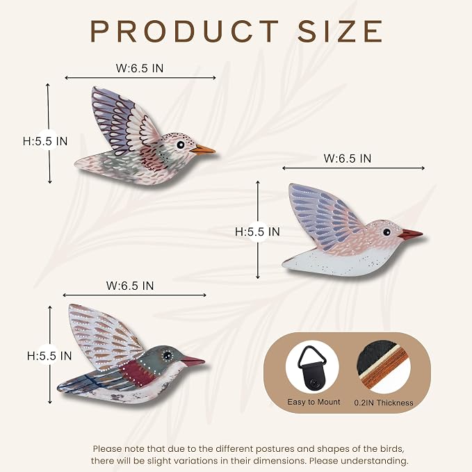 ARTINRENAISS Wooden Flying Birds Wall Decor, Scandinavian Rustic Wall Art Set Housewarming Gifts, 6 Pack Boho Birds Hanging Sign for Living Room, Bedroom, Kitchen