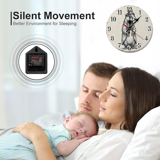 Dapper Badger Vintage Wooden Wall Clock Silent Non Ticking - Frameless Battery Operated Decor for Living Room, Kitchen, Office, Bedroom, Unique Gift Idea