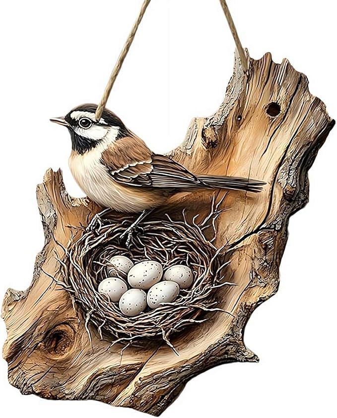 Vintage 2D Bird Wooden Signage, Handmade Boxwood Bird Wall Hanging, Rustic Farmhouse Robin Birds Wall Decor Forest Animal Decoration for Indoor Outdoor Home Living Room Photo Background