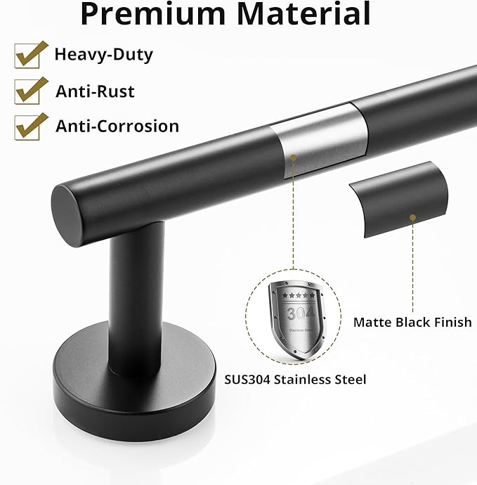 SAYAYO Black Towel Racks for Bathroom, 24 Inch Towel Bar Towel Rod Towel Holder Wall Mount SUS304 Stainless Steel (26.6 Inch Total Length)