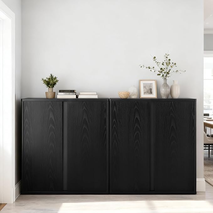 31.5" Sideboard Buffet Cabinet with Storage Modular Accent Display Kitchen Storage Cabinet Wood Coffee Bar Console for Living Room, Hallway, Kitchen, Dining Room,Black