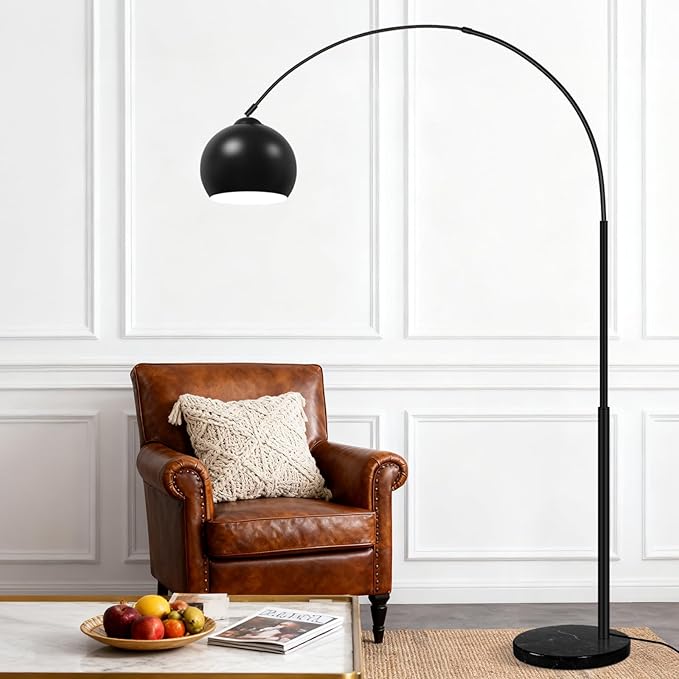 77” Arc Floor Lamp for Living Room, Upgraded Black Standing Lamp with Remote, 3 Color Temperatures&Brightness Adjustable, Arched Floor lamp for Bedroom, Office, Mid Century Modern Decor, Bulb Included