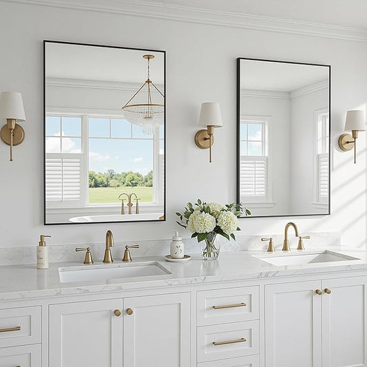 2-Pack Bathroom Mirrors for Over Sink 24" x 32", Black Metal Frame Rectangle Wall Mirror, Modern Farmhouse Vanity Mirror(Horizontal/Vertical)