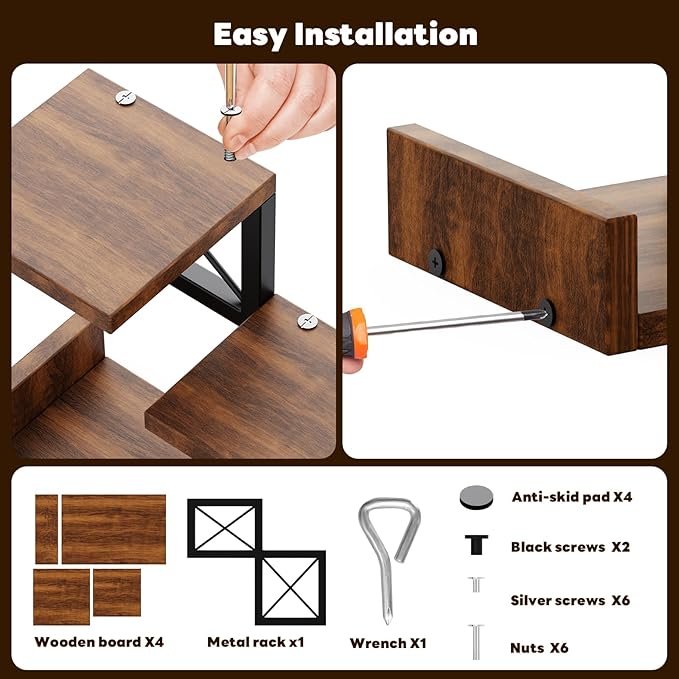 Abiglifty Desk Shelf Organizer, Wooden Desktop Organizers, 3 Tier Desk Hutch Small Bookshelf, Nightstand Organizer, Riser Display Stand for Office, Dorm, Home (Brown)