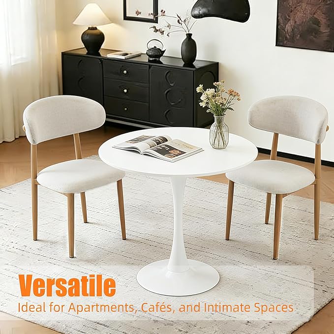 31.5" Tulip Table Round Dining Room Table, Mid-Century Modern Small Kitchen Table for 2-3 Persons, Leisure Coffee Table for Living Room Balcony Bistro Office (White, 31.5")