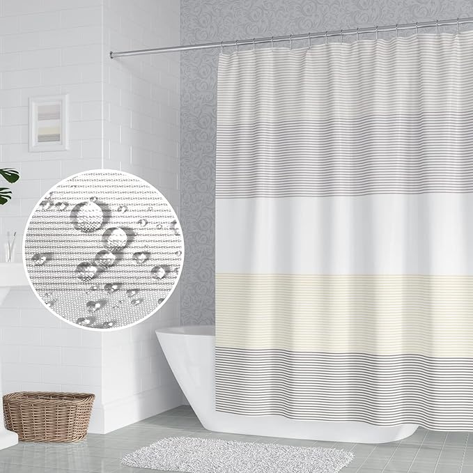 Abstract Stripes Shower Curtain for Bathroom Brown and Yellow Lines Geometric Pattern Bath Curtain Waterproof Polyester Fabric Shower Curtains with Hooks Modern Home Decorative, 65x72 Inch