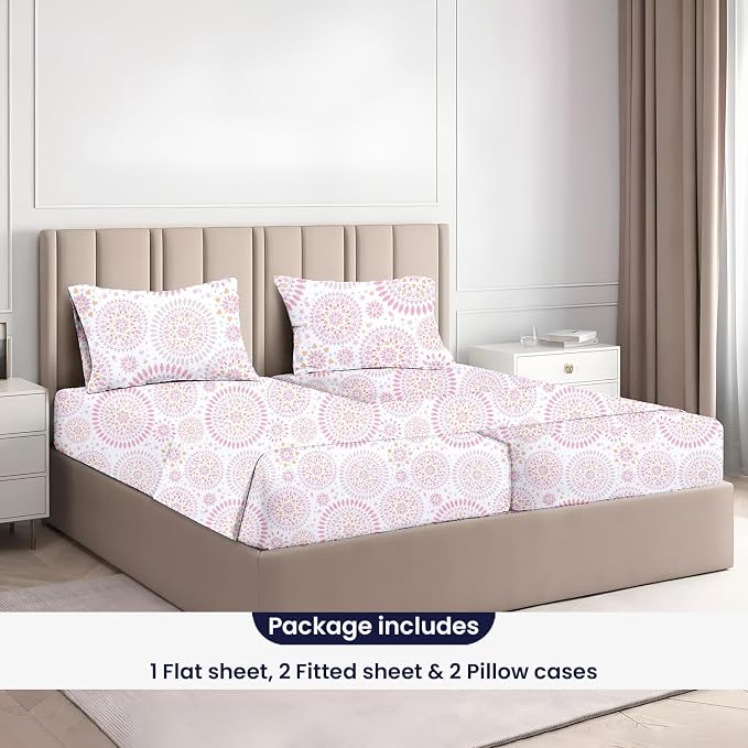 SGI Split King Sheet Set for Adjustable Bed Egyptian Premium Cotton 600 Thread Count Sheets for Sleep Number Bed 15" Deep Pocket 5 Pc Set with 2 Twin XL Fitted Sheets Soft Breathable - Boho Mandala