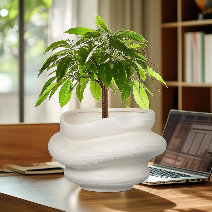 Ceramic Plant Pots Bonsai 10.6 Inch - Flower Pots for Indoor Plants, Large Plant Pots with Drainage Hole, Decorative Planter Outdoor Flower Pot for Office, Gift for Men Women, White