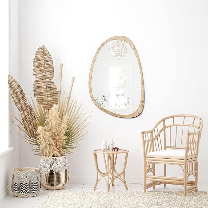 sawsile Irregular Wall Mirror for Bathroom,Wood Asymmetrical Rustic 24x36 inch Farmhouse Vanity Unique Nature Decorative Large Mirror for Entryway,Bedroom,Living Room,Washroom