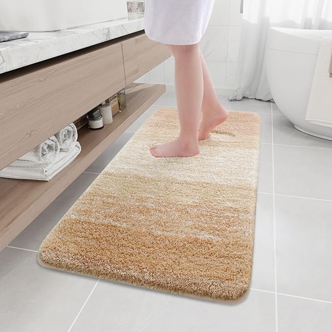 Arotive Microfiber Bathroom Rugs, Shaggy Soft and Absorbent Bath Rug, Non-Slip, Thick Plush Machine Washable Dry Bath Mats for Bathroom, Tub and Shower, 47x20, Beige, Rectangular
