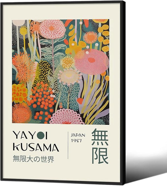 Abstract Yayoi Kusama Posters Japanese Wall Art Vintage Tokyo Aesthetic Prints Yayoi Kusama Inspired Japanese Gallery Wall Art for Stylish Room Bedroom Living Room Decor 16x24in Black Framed