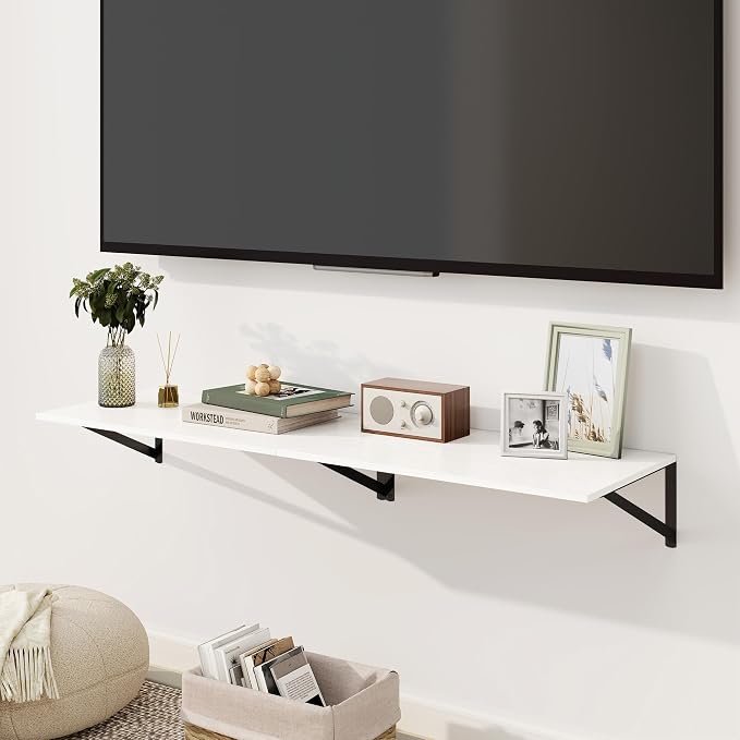 Fun Memories Floating Shelves for Wall, 12 Inch Deep Floating Shelves Set of 2, 24W x 12D Large Wall Shelf with Sturdy Metal Brackets for Living Room, Bathroom, Bedroom and Kitchen, White